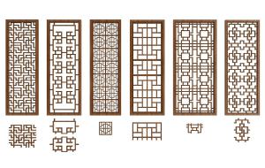 新中式实木花格屏风隔断、分解3d模型 新中式实木花格屏风隔断、分解