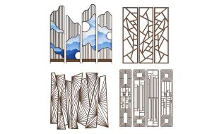 新中式创意山水屏风隔断3d模型 新中式创意山水屏风隔断
