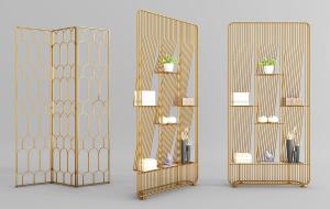 现代轻奢金属镂空屏风隔断、网状收纳架