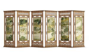 新中式实木雕花、清明上河图屏风隔断