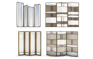 现代金属边框装饰布条屏风隔断