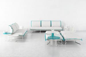 北欧户外铁艺支架多人沙发、双人沙发和脚踏组合