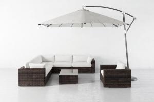 现代户外藤编转角沙发组合和遮阳伞