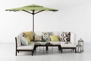 现代户外U字形转角沙发、遮阳伞组合
