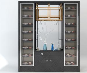新中式玻璃柜门酒柜、酒架组合3d模型 新中式玻璃柜门酒柜、酒架组合