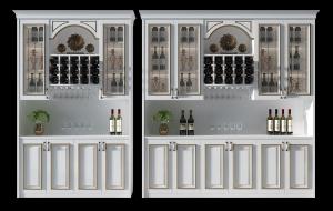 欧式镶嵌金边柜门酒柜、方形酒格及红酒瓶组合3d模型 欧式镶嵌金边柜门酒柜、方形酒格及红酒瓶组合