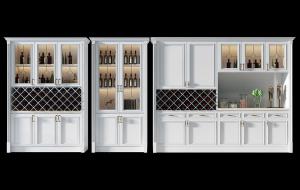 欧式白色酒柜、菱形酒格和红酒瓶组合3d模型 欧式白色酒柜、菱形酒格和红酒瓶组合