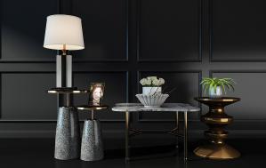 现代轻奢圆形金属、花边形边几角几组合