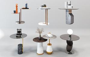 现代大理石拼接金属、玻璃圆几边几