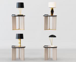 现代三脚支架圆形边几、台灯组合3d模型 现代三脚支架圆形边几、台灯组合