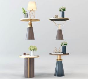 现代圆柱支撑金属圆形边几、圆几