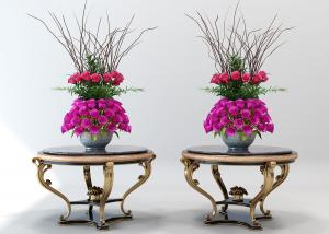 欧式金属雕花支架圆形边几、花卉组合3d模型 欧式金属雕花支架圆形边几、花卉组合