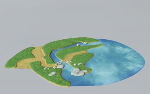 卡通草坪、池塘