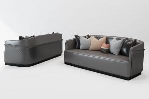 现代皮革多人沙发、靠垫组合