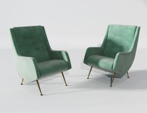 后现代金属脚绒布单人沙发