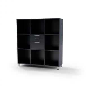 黑色多层开放式中间带抽屉的文件柜