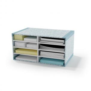 多层蓝色带花纹的办公桌面收纳架