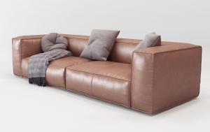现代面包块皮革多人沙发