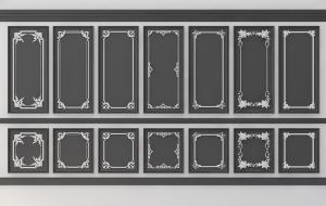 欧式四角带雕花装饰的护墙板、石膏线