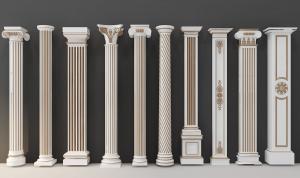 欧式方形、圆柱形镶金边罗马柱子