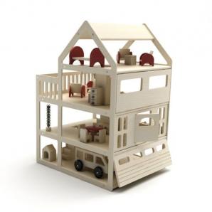 实木多层带露台的玩具屋