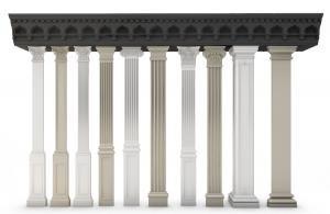 欧式带有柱础的雕花科林斯、爱奥尼罗马柱子