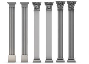 正方体、圆柱体带雕花柱头的欧式罗马柱子