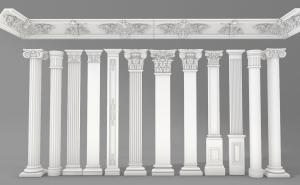 光面、带有竖条纹和旋涡造型的欧式罗马柱子