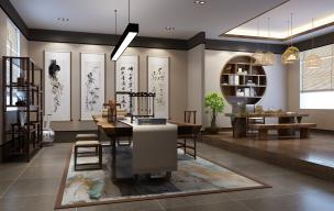 有地台分割的中式书房、茶室