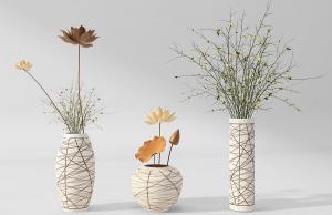 荷叶、莲花、腊梅装饰花瓶植物