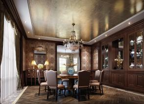 重色吊顶的美式餐厅