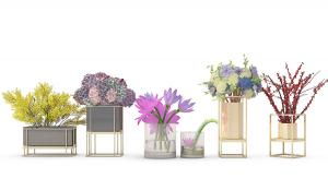 梅花、荷花、绣球花瓶花卉