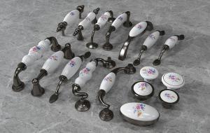 欧式黑色金属嵌入陶瓷柜门拉手