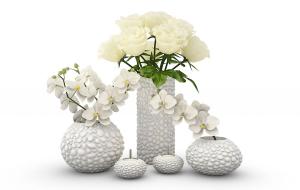 玫瑰、小鹅卵石外形花瓶花卉