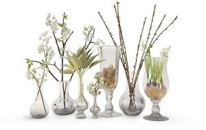 梅花、水仙、形似樱花的花瓶花卉