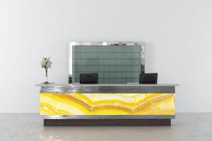 新中式带黄色大理石纹理的前台接待台