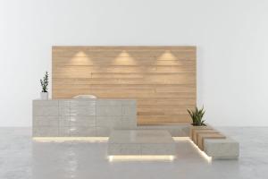 现代石材前台接待台、茶几和坐凳