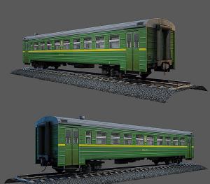 简易的绿皮载客火车厢3d模型 简易的绿皮载客火车厢