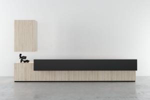 新中式浅实木装饰黑色石材的前台接待台