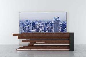 现代实木板叠拼前台接待台