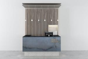 现代酒店深灰色大理石前台接待台