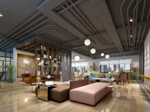 多组管道的工业风办公休闲区