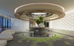大圆形吊顶设计的办公休闲区