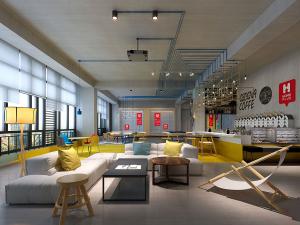 明线走顶的工业风办公休闲区、水吧