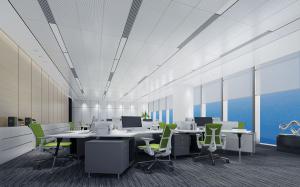 灯和风口自然嵌入的现代办公区