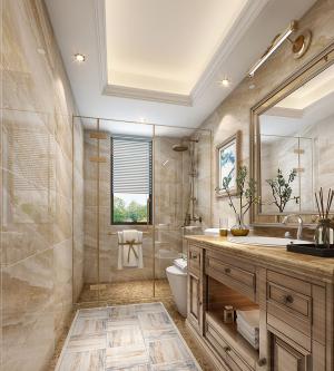 黄色大理石墙砖的中式卫生间