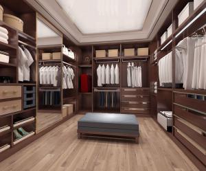 装饰金属条吊顶的新中式衣帽间