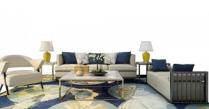 新中式沙发、茶几、卧榻和休闲椅组合