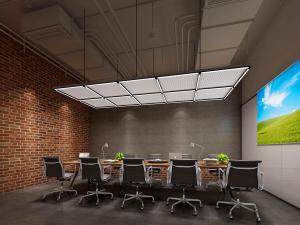 下吊一个灯棒板的工业风会议室