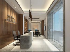 木纹背景新中式前台接待台